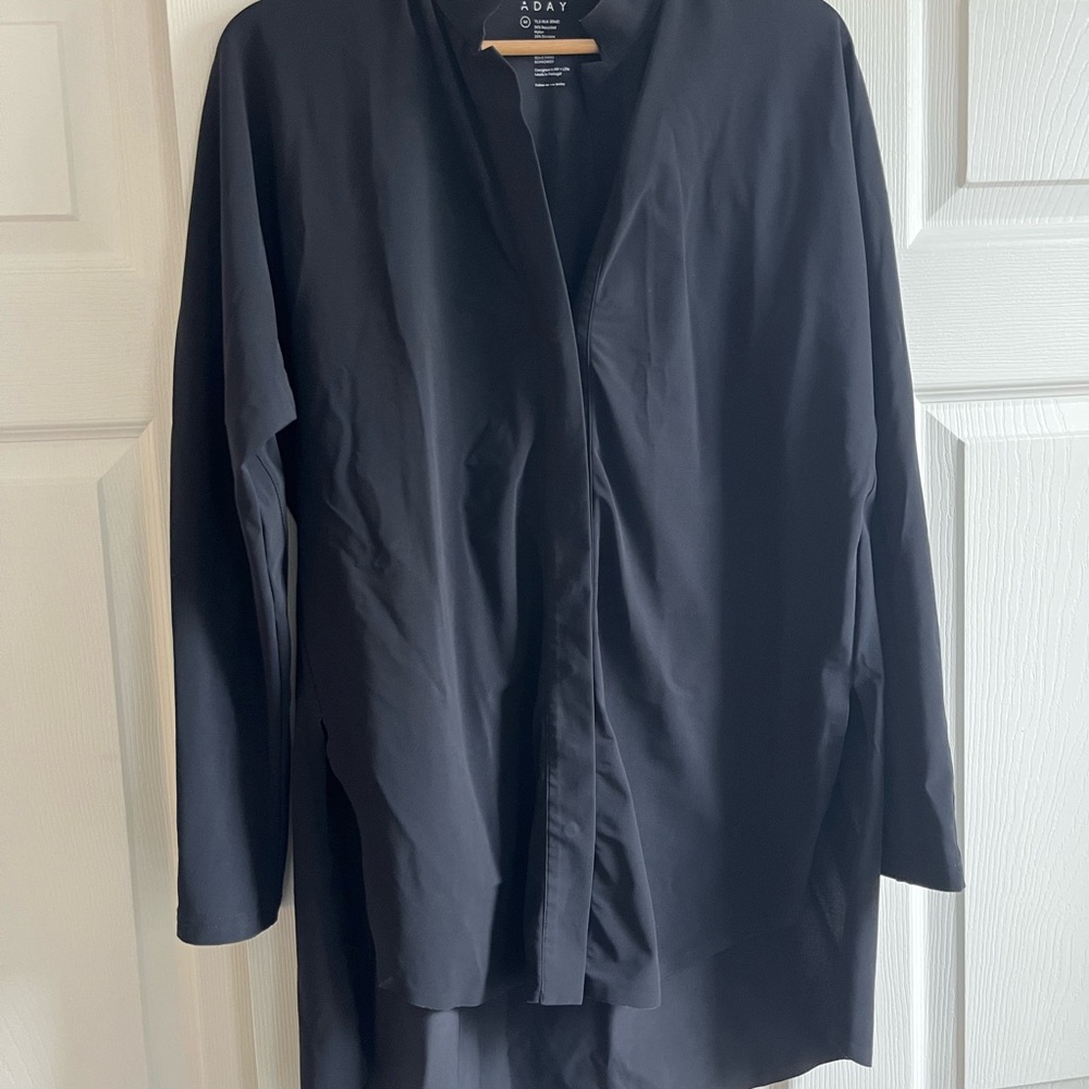 ADAY Classic Black Open Collar Top